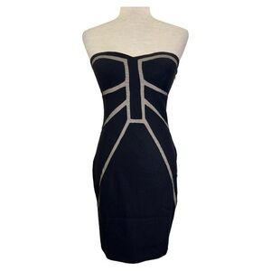 SUSANA MONACO WOOL STRAPLESS BODY CON DRESS CONTRAST MESH ABSTRACT DETAIL SZ S